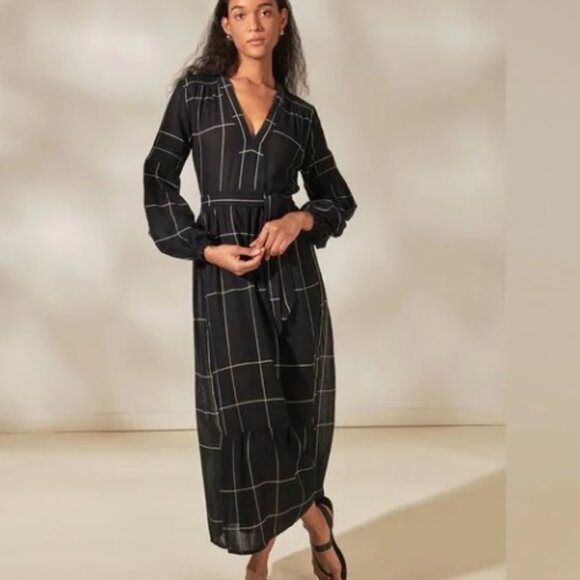 LemLem ELSABET Belted Maxi Dress in Black Plaid SZ XS NWOT - Picture 1 of 5